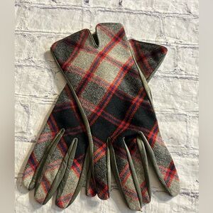 VINTAGE STUART MULTI COLORED TARTAN PLAID GREY LEATHER GREAT BRITAIN GLOVES S/M